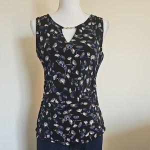 WHBM Floral Sleeveless Top - Black and Blue